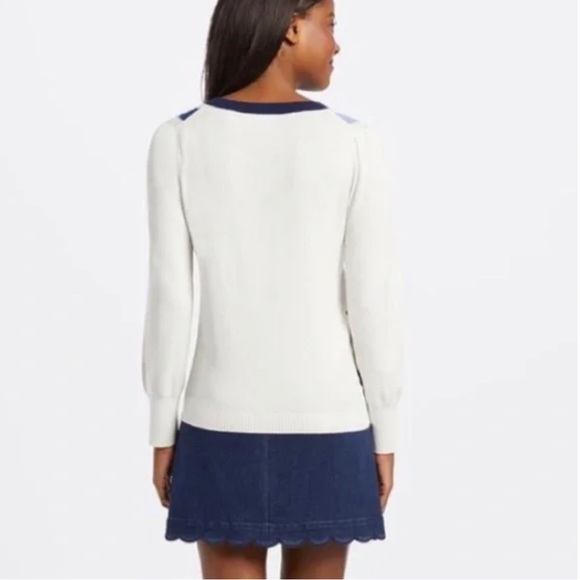 ⭐️ Sale ⭐️ Draper James |Windowpane Cable Puff Sleeve Sweater - Picture 2 of 4